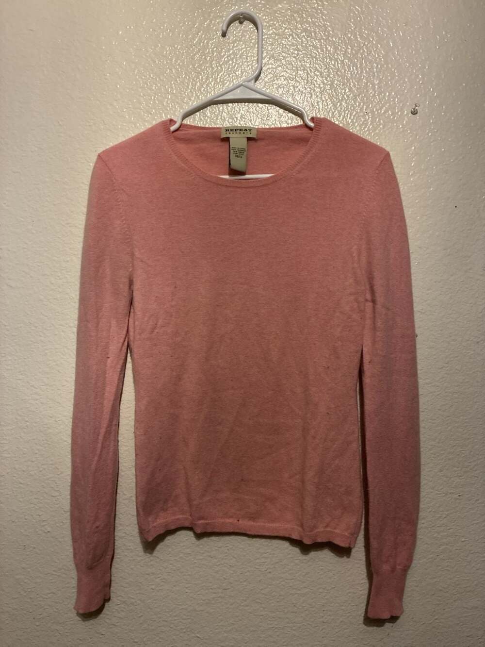 Repeat Cashmere Women's 100% Cashmere Long Sleeve Crew Neck Sweater Pink